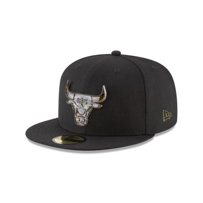 Black Chicago Bulls Hat - New Era NBA Camo Metal Logo 59FIFTY Fitted Caps USA7068145